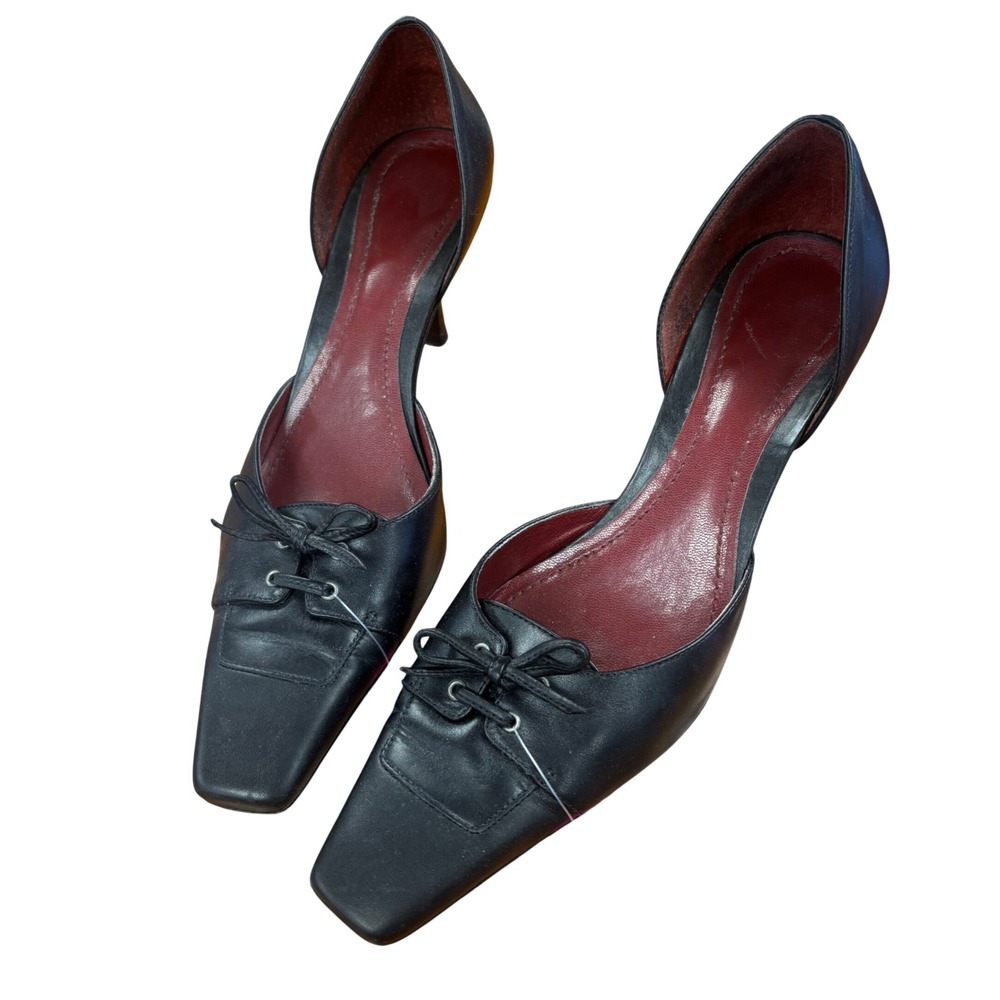y2k Ann Taylor Black Leather Lace Up Kitten Heels Pumps Formal Size 8.5M
